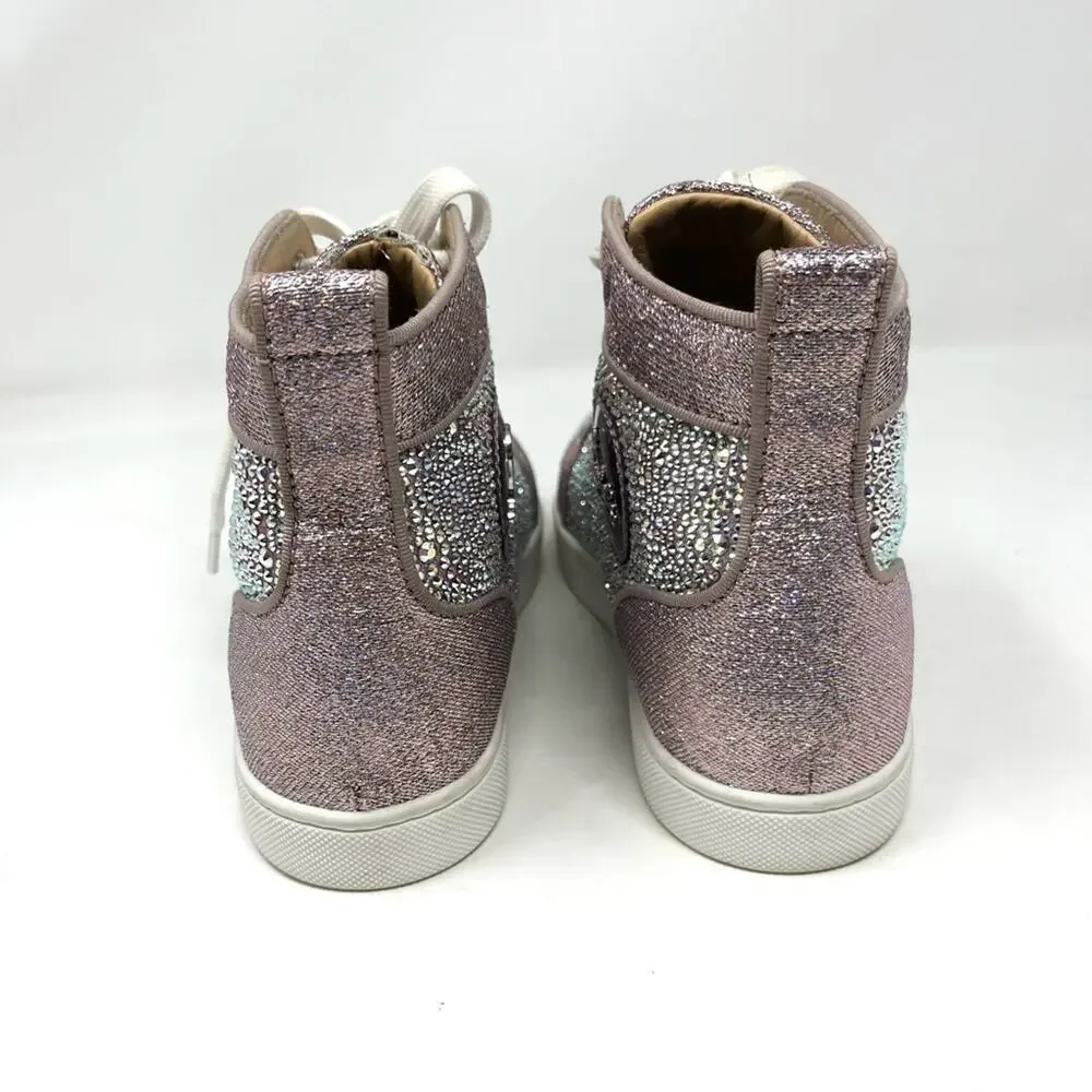 Christian Louboutin Louis Strass High Top Sneakers Size 38.5 US 8.5 Pink Crystal